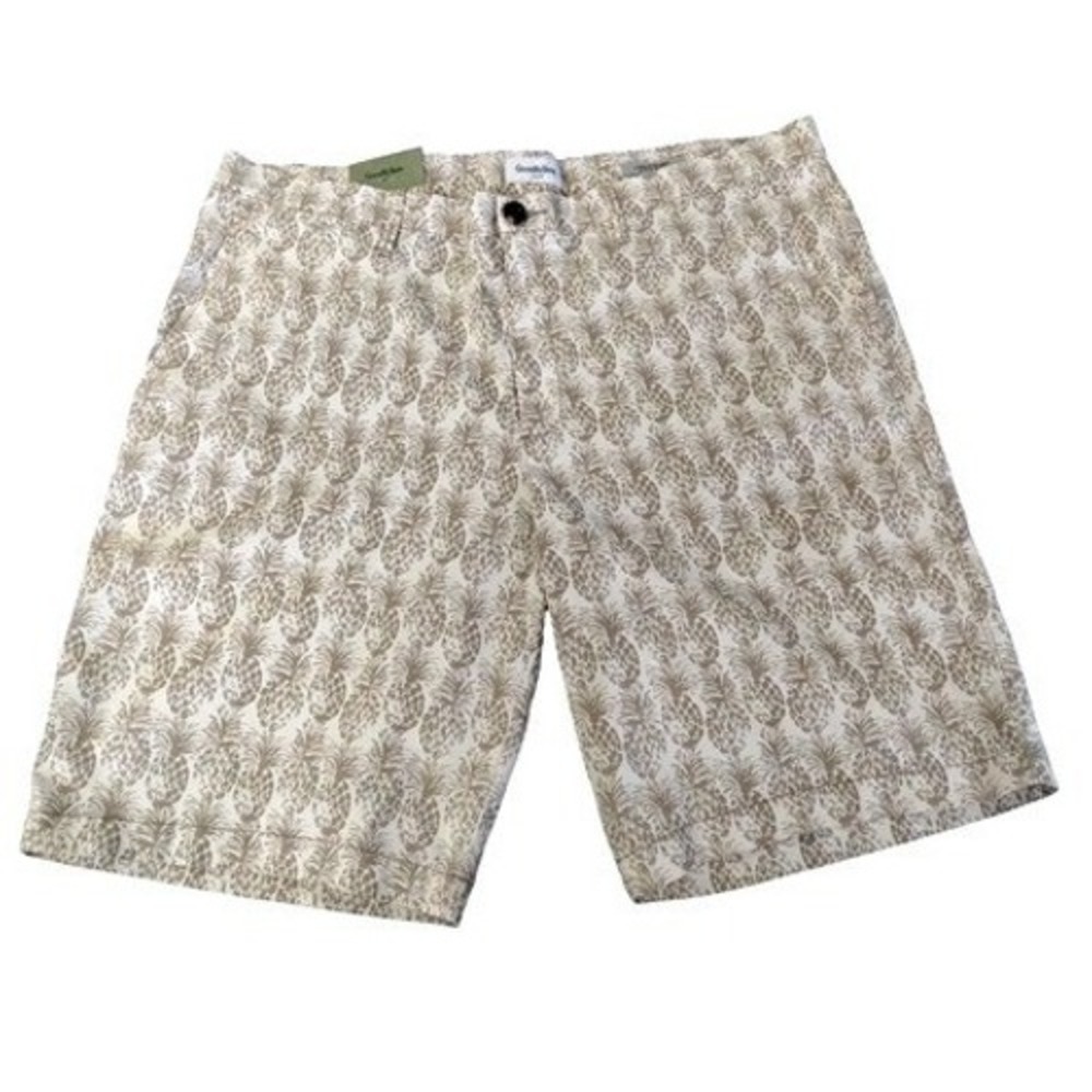 Goodfellow &‎ Co Linden Shorts Mens 40 Tan Pineapple Print Cotton Stretch Chino
